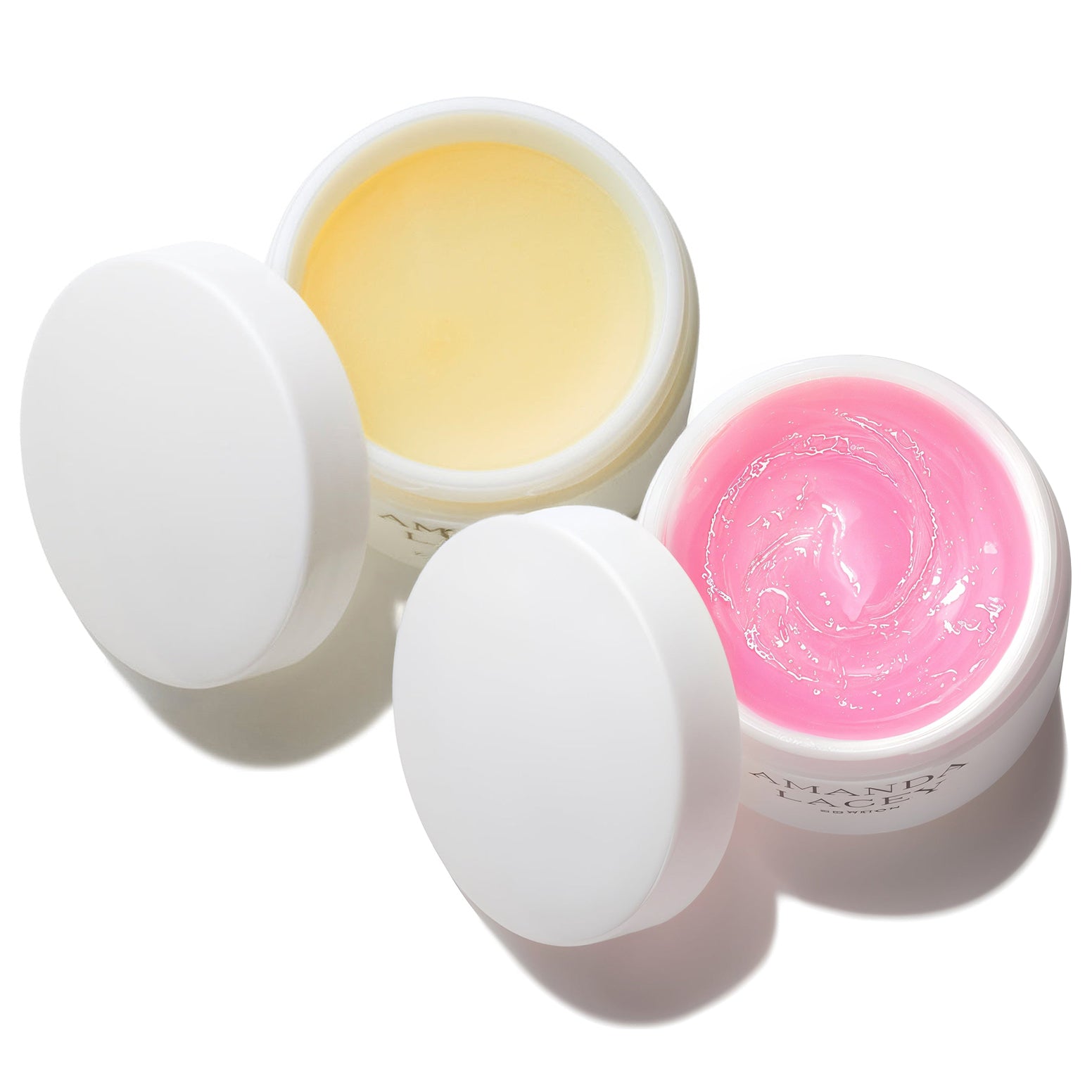 The Weekly Regime by Amanda Lacey, Cleansing Pomade and Revealing Pink Mask jars open
